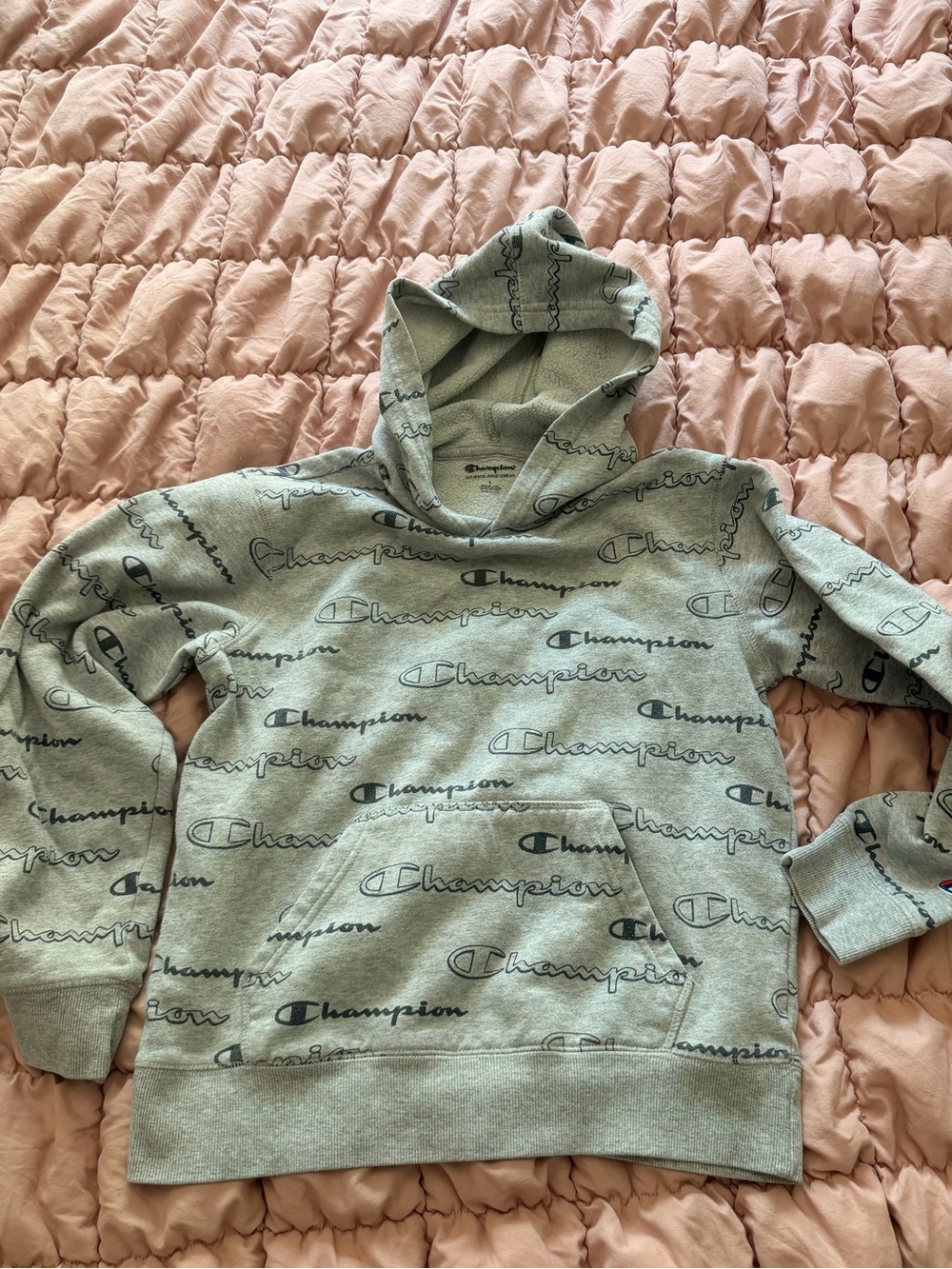 Champion Kid’s Grey All-Over Logo Hoodie